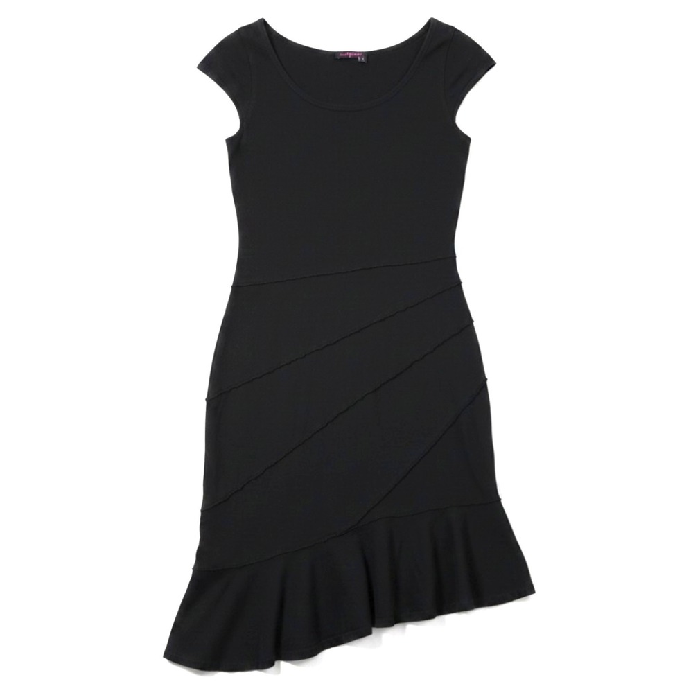 Fresh Produce Dress Womens Small Black Tiered Asymmetrical Cotton Knit Coastal